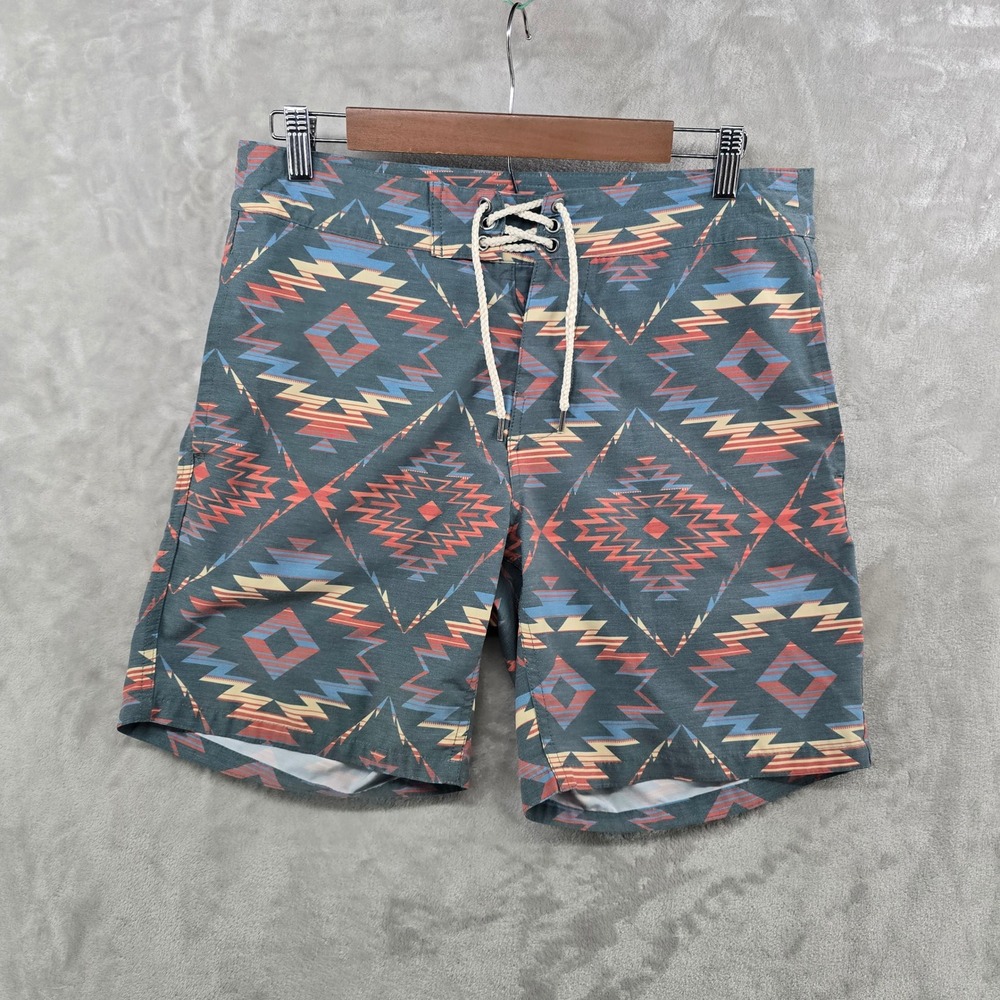 Faherty Board Shorts Mens 31 Blue Southwestern Aztec Print Swim Trunks‎